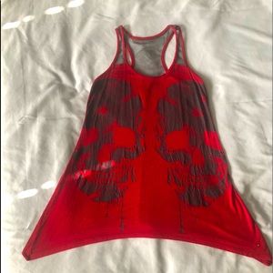 Red skull flowing tank top
